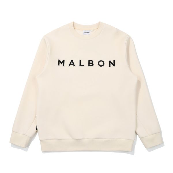 【 MALBON 】男款刺繡大學T 白色 