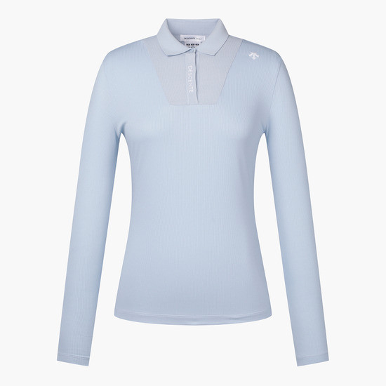 【 DESCENTE 80.85現貨 】女款拼接POLO衫 淺藍 