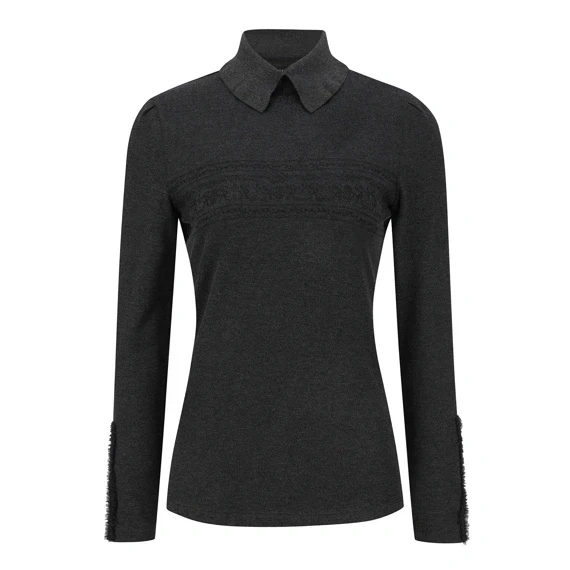 【 St ANDREWS 】女款袖子細節翻領上衣 黑色 