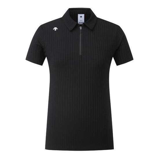 【 DESCENTE 】女款拉鍊POLO衫 黑 