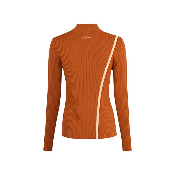 【 MALBON 】女款開衩高領針織衫 棕色 