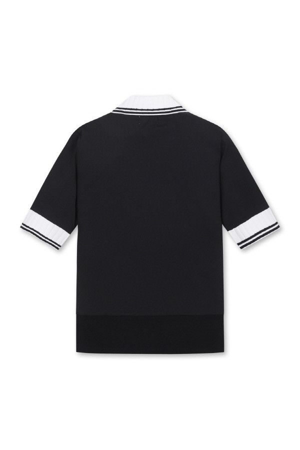 【 WAAC S現貨 】女款短袖領口條紋POLO衫 黑 