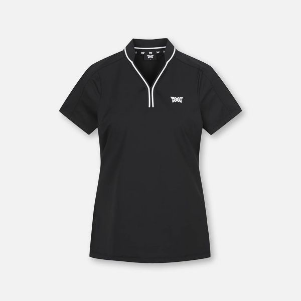 【 PXG 】女款微立領V字上衣 黑 