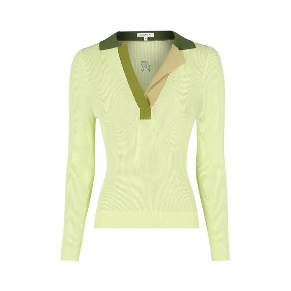 【 MALBON 】女款合身V領POLO衫 萊姆綠 