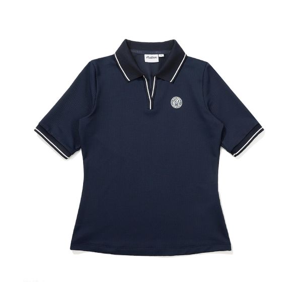 【 Malbon XS現貨 】女款螺紋V領POLO 海軍藍 
