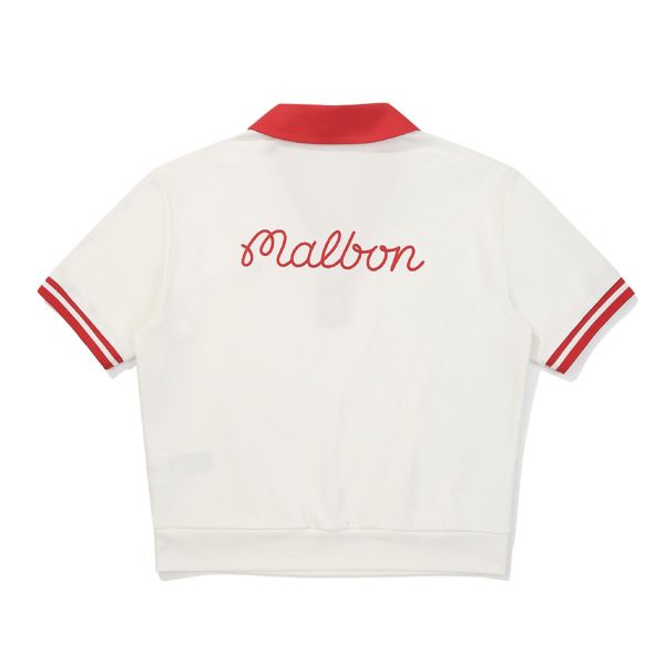 【 MALBON 】女款跳色短版上衣 白 