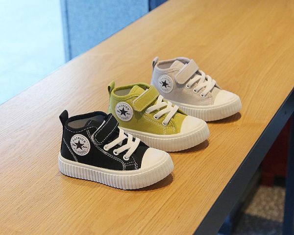 【預購】LIN016韓版男/女韓版高筒帆布鞋/小中大童鞋/三色選(14~19)【一雙就免運】 韓版男童寶寶鞋小白鞋學步鞋