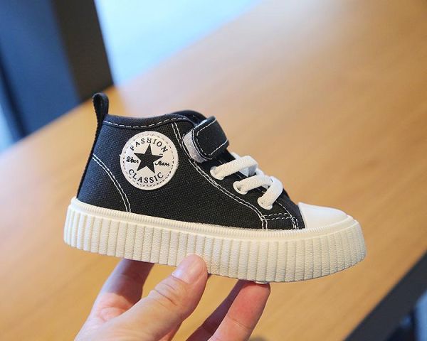 【預購】LIN016韓版男/女韓版高筒帆布鞋/小中大童鞋/三色選(14~19)【一雙就免運】 韓版男童寶寶鞋小白鞋學步鞋