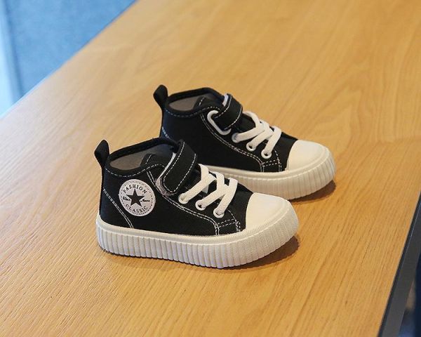 【預購】LIN016韓版男/女韓版高筒帆布鞋/小中大童鞋/三色選(14~19)【一雙就免運】 韓版男童寶寶鞋小白鞋學步鞋