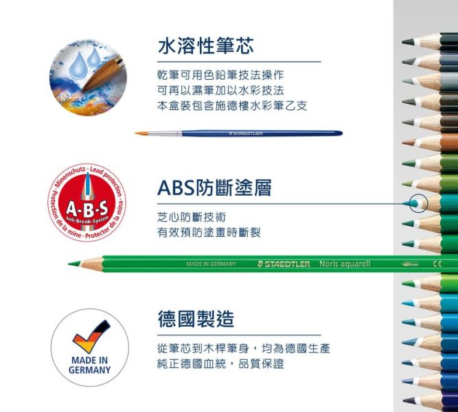德國 STAEDTLER施德樓 ABS水性色鉛筆12色鐵盒裝-MS14410M12 水性色鉛筆