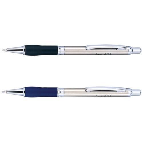 Pentel 飛龍 B460不鏽鋼軟膠原子筆-銀夾 0.8mm 可加購筆芯KFLT8 