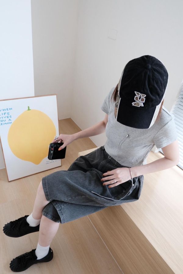 水洗紋理五分寬褲 