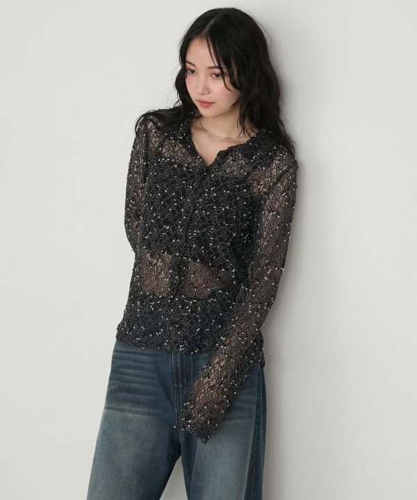 網眼貼身雙扣衫 