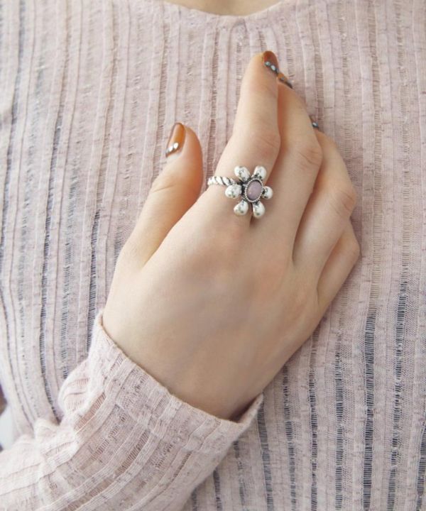 復古寶石花花戒 