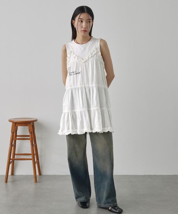 2ways刺繡蕾絲吊帶洋 