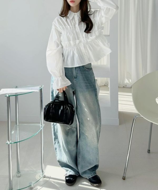 褶皺荷葉邊襯衫 