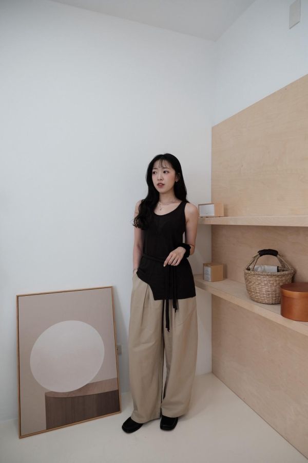 蕾絲鬆弛打褶寬褲 