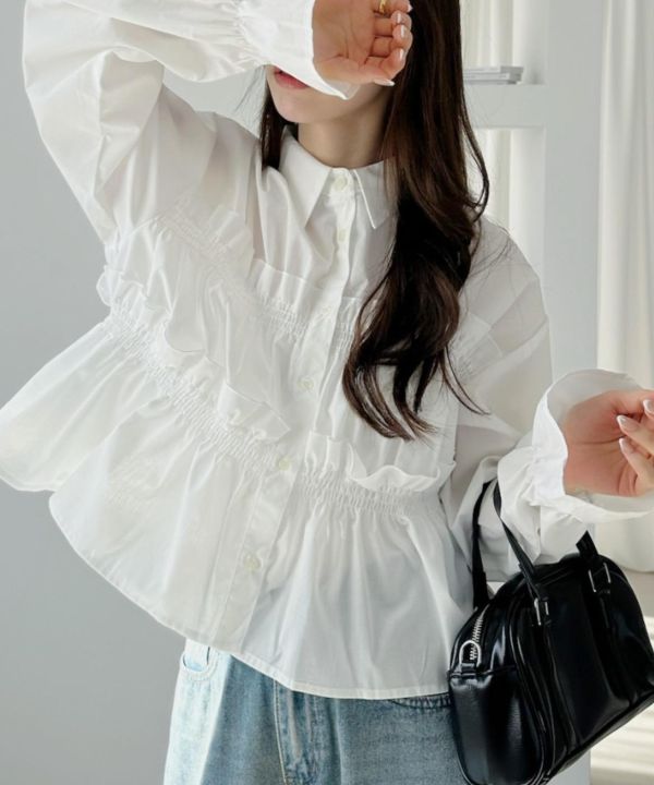 褶皺荷葉邊襯衫 