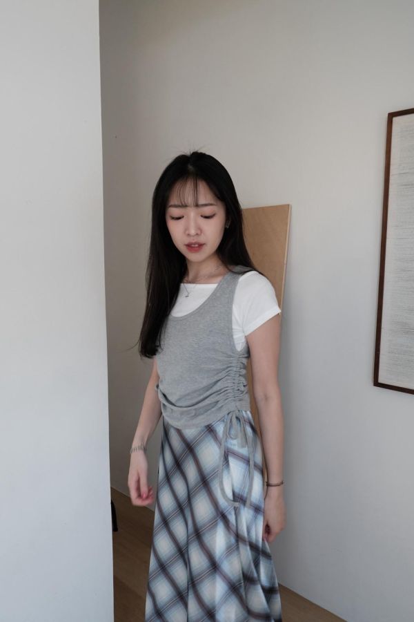 側抽繩背心 