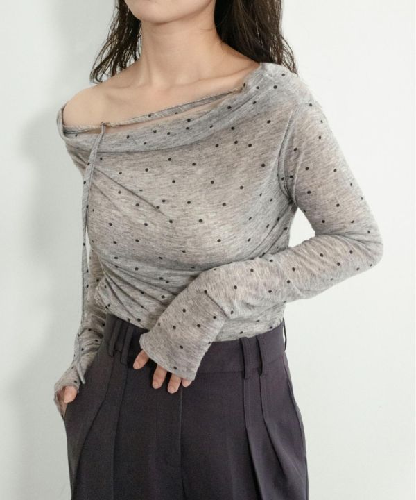 透膚點點露肩上衣 