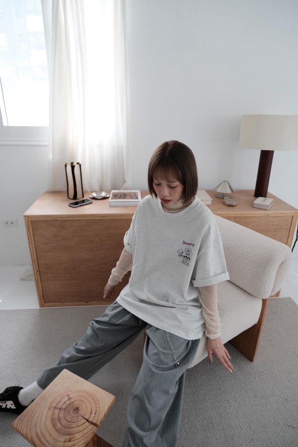 側扣打褶細條西裝褲 