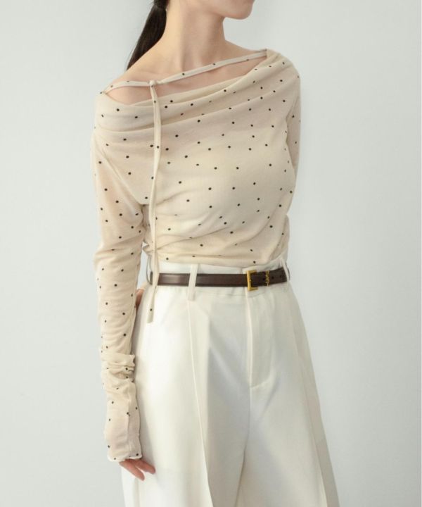 透膚點點露肩上衣 