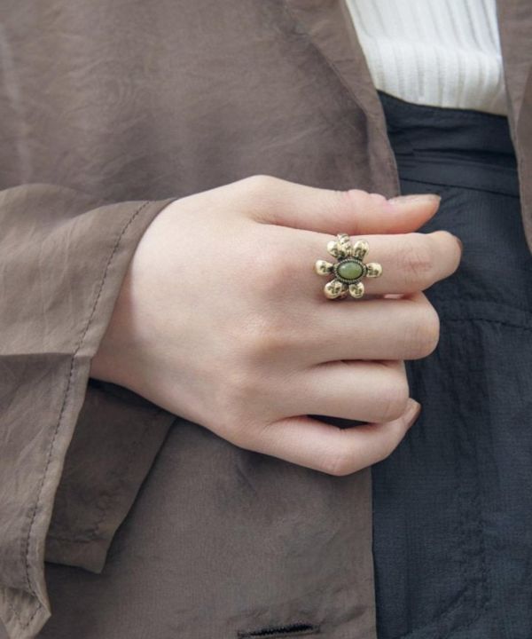 復古寶石花花戒 