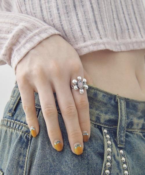 復古寶石花花戒 