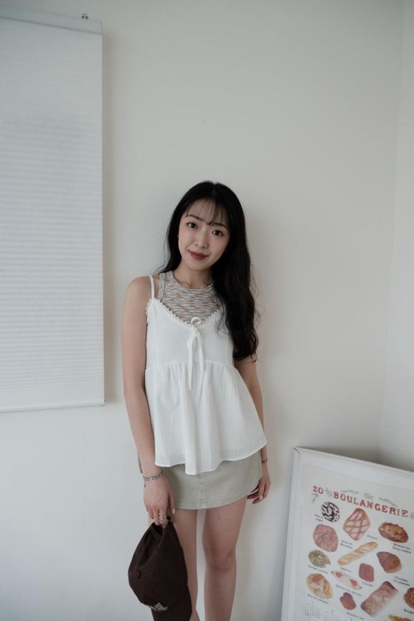 奶杏側開衩褲裙 