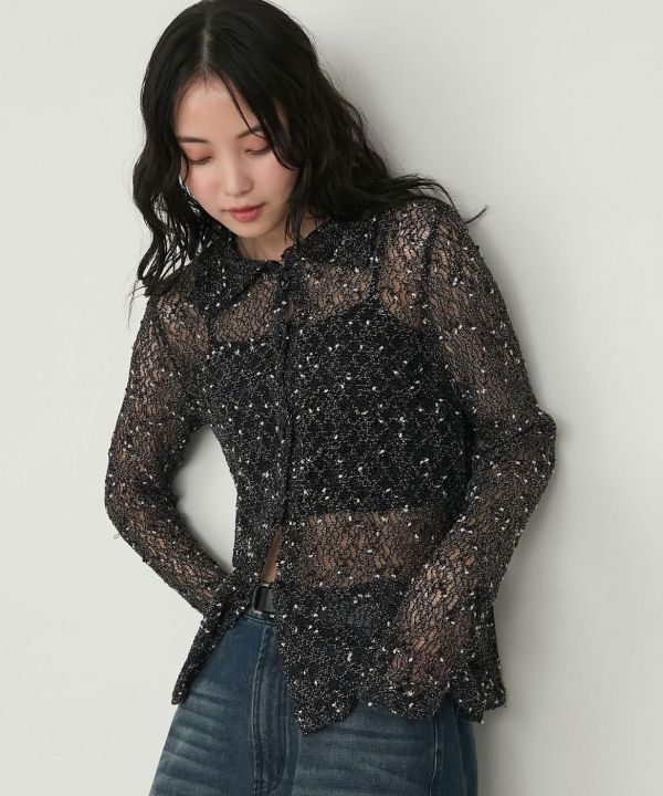 網眼貼身雙扣衫 