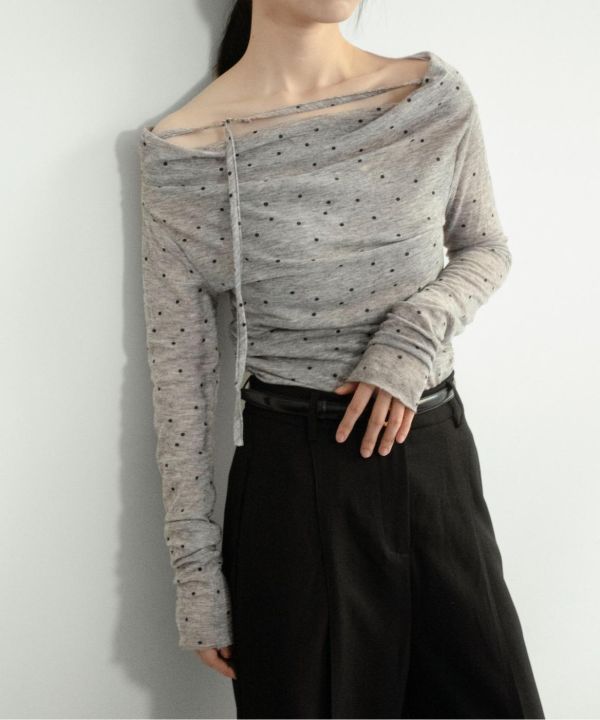 透膚點點露肩上衣 