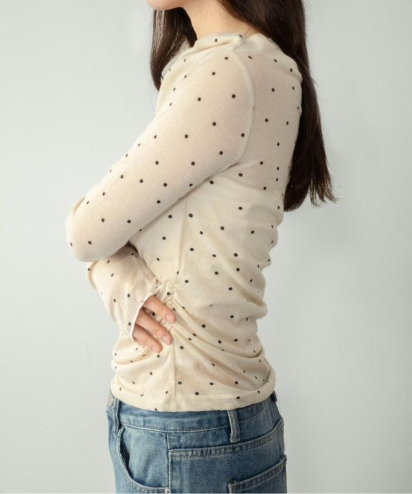 透膚點點露肩上衣 