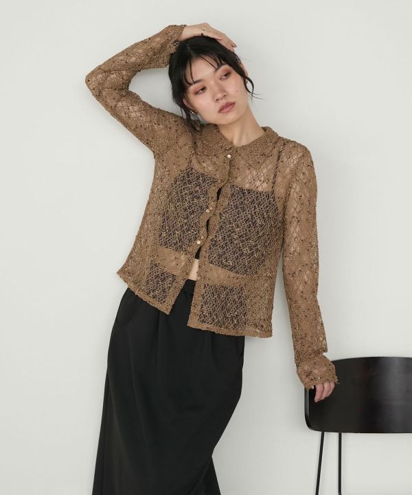 網眼貼身雙扣衫 