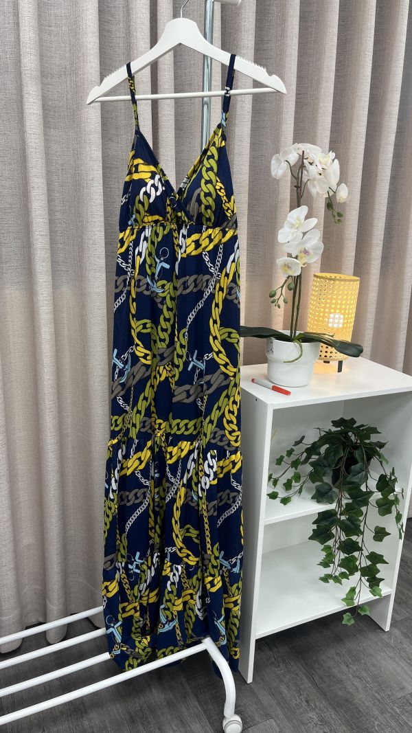 藍色異國風吊帶長裙 二手女裙褲 / 長裙短裙  / 穿搭推薦 / 高CP服飾/異國風長裙/吊帶洋裝/海邊穿搭