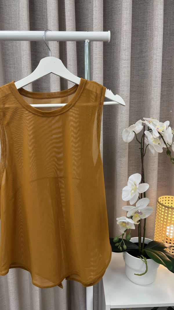 橘色網眼透紗夏日背心 女上衣,二手女裝,穿搭,上衣,外套,襯衫 背心 透膚