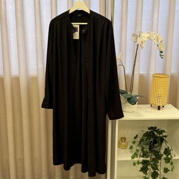 黑色極簡無領長版襯衫外套 女上衣 / 二手女裝 / 穿搭