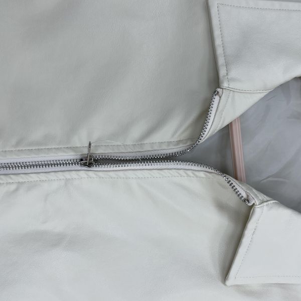 機車白色皮衣夾克 