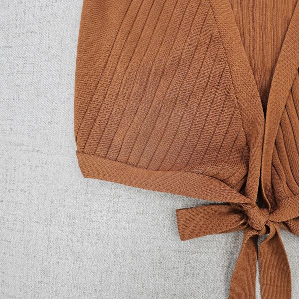 濃橘坑條交叉綁帶細肩外搭背心 女上衣 / 二手女裝 / 穿搭