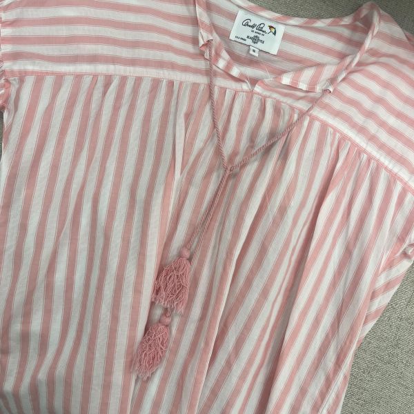 粉白條紋抽繩上衣 女上衣,二手女裝,穿搭,上衣,外套,襯衫