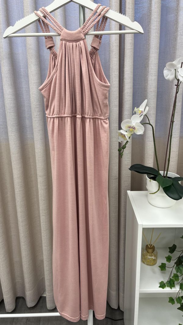 雯柔粉色掛脖吊帶長裙 二手女裙褲,長裙,短裙,長褲,短褲,穿搭推薦,高CP服飾,洋裝,吊帶褲,吊帶裙 掛脖