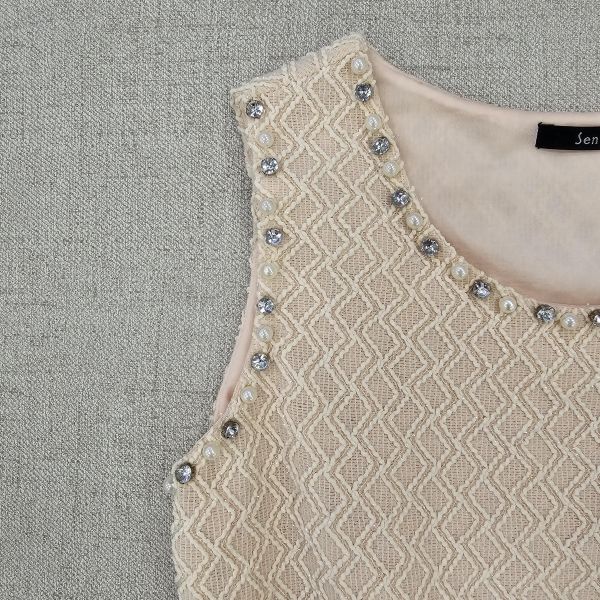 膚橘小香風小鑽無袖洋裝 二手女裙褲 / 長裙短裙 / 長褲短褲 / 穿搭推薦 / 高CP服飾