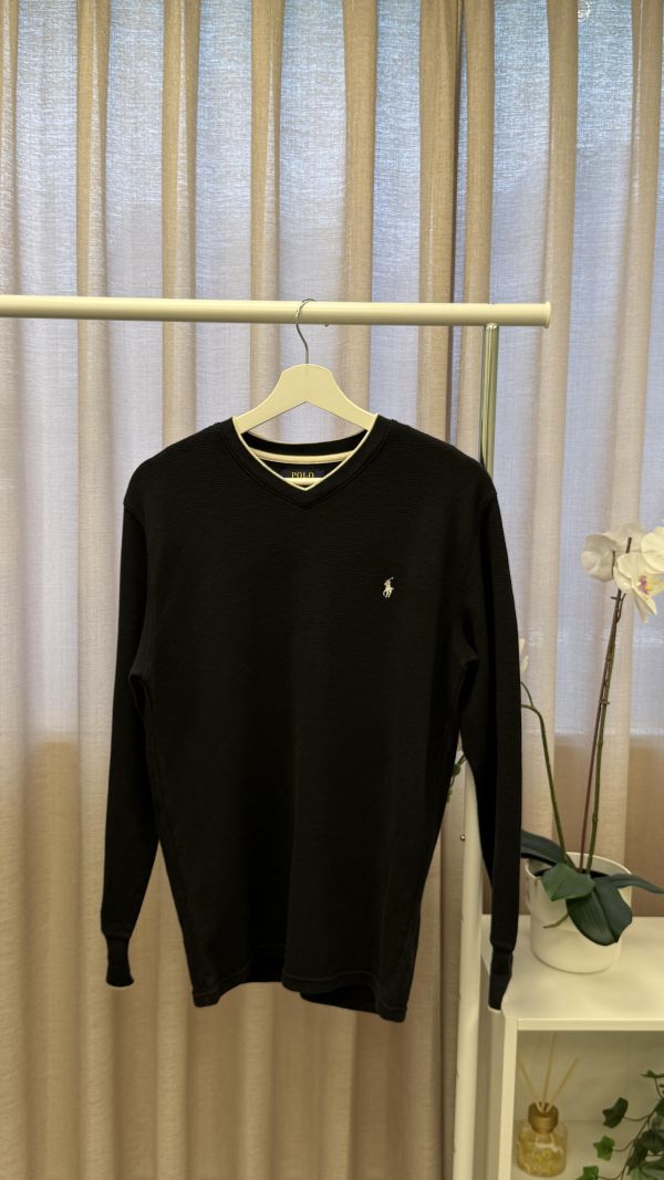 黑POLO華夫格長袖修身大學T 女上衣 / 二手女裝 / 穿搭/冬衣/長袖/Polo/休閒/簡約