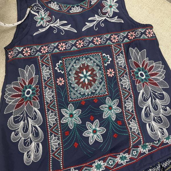 深藍幾何花紋連身裙 二手女裙褲,長裙,短裙,長褲,短褲,穿搭推薦,高CP服飾,洋裝,吊帶褲,吊帶裙