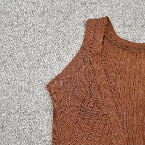 濃橘坑條交叉綁帶細肩外搭背心 女上衣 / 二手女裝 / 穿搭