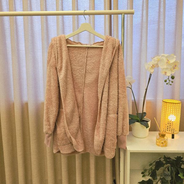 粉毛毛無拉練連帽外套 女上衣 / 二手女裝 / 穿搭