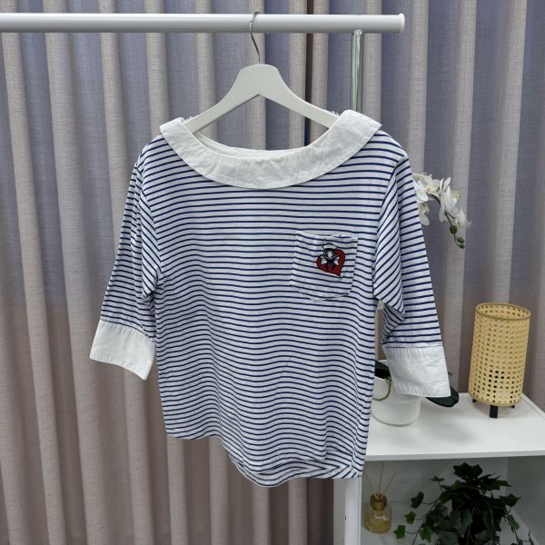 白領藍白條紋上衣 女上衣,二手女裝,穿搭,上衣,外套,襯衫