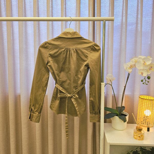棕韓系挺版綁繩襯衫 女上衣 / 二手女裝 / 穿搭