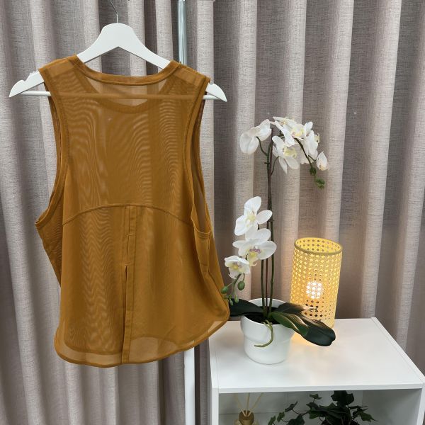 橘色網眼透紗夏日背心 女上衣,二手女裝,穿搭,上衣,外套,襯衫 背心 透膚
