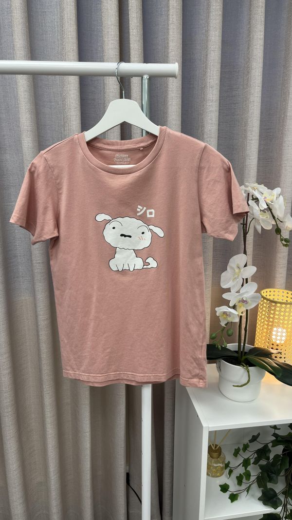 柔和粉小白T恤 女上衣,二手女裝,穿搭,上衣,外套,襯衫 卡通 小白