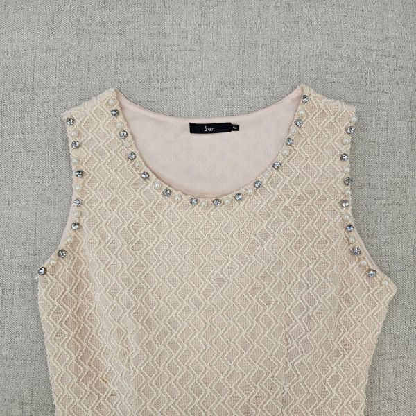 膚橘小香風小鑽無袖洋裝 二手女裙褲 / 長裙短裙 / 長褲短褲 / 穿搭推薦 / 高CP服飾